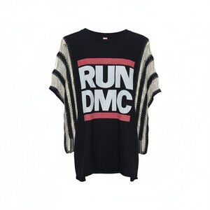 EVANGELISTA RUN DMC Graphic T-Shirt with Chain Fringe Sleeves Size M Rocker Chic